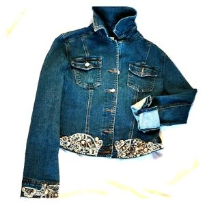 Cache Swarovski Crystal Jean Jacket Size 8